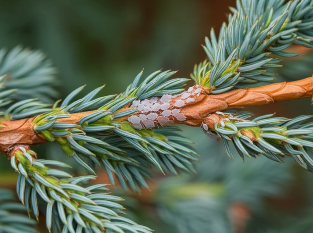 Generate a high-quality, relevant image prompt for an article about: Blue Star Juniper Aphid Managem