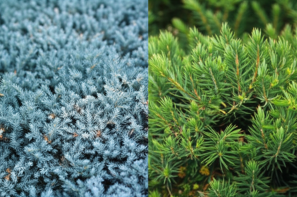 Generate a high-quality, relevant image prompt for an article about: Blue Star Juniper vs Compacta: