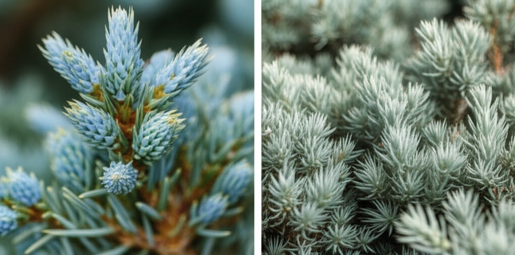 Generate a high-quality, relevant image prompt for an article about: Blue Star Juniper vs Blue Chip: