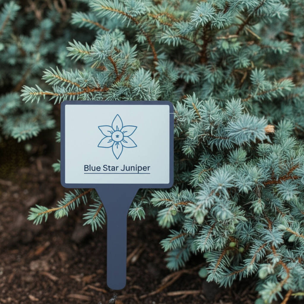 Generate a high-quality, relevant image prompt for an article about: Blue Star Juniper Signage: Stun