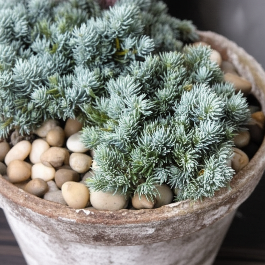 Generate a high-quality, relevant image prompt for an article about: Blue Star Juniper Centerpiece: