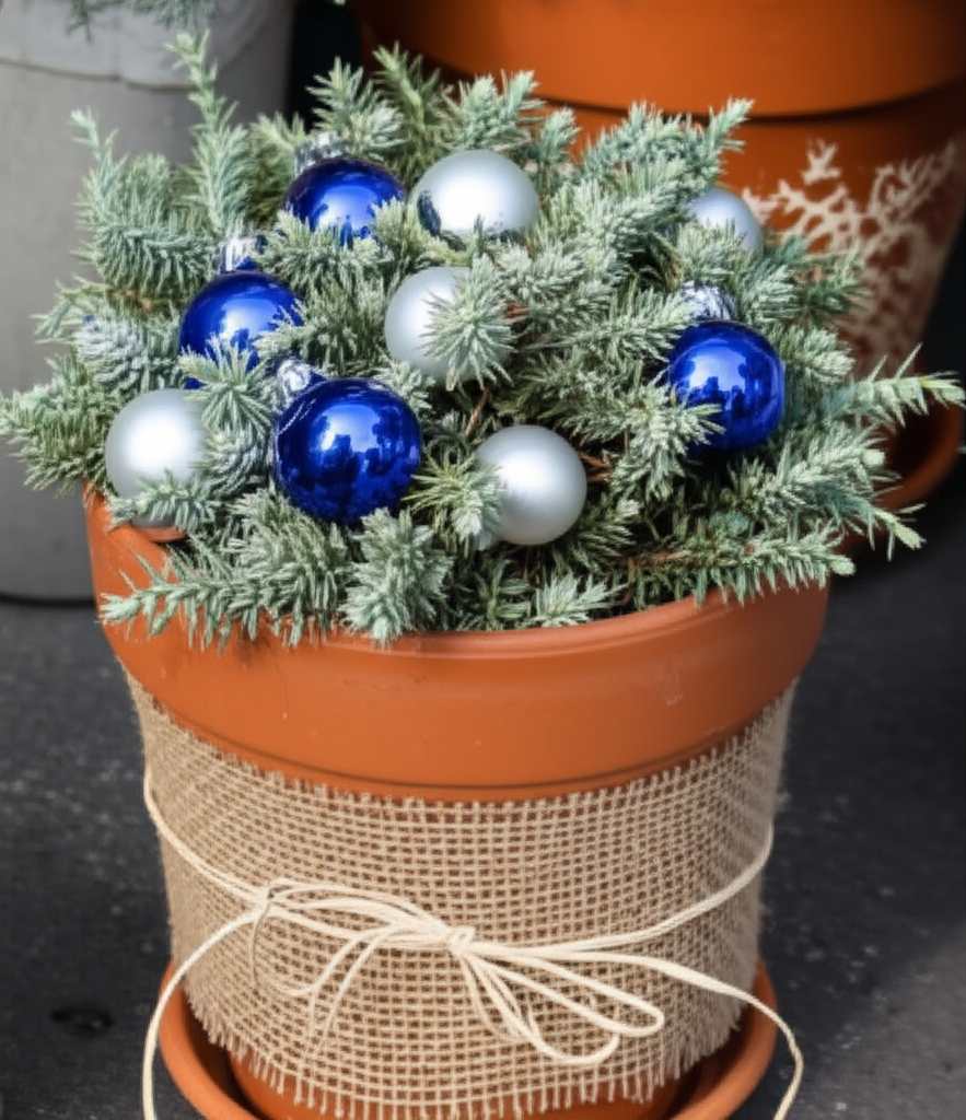 Generate a high-quality, relevant image prompt for an article about: Blue Star Juniper: Festive Pot