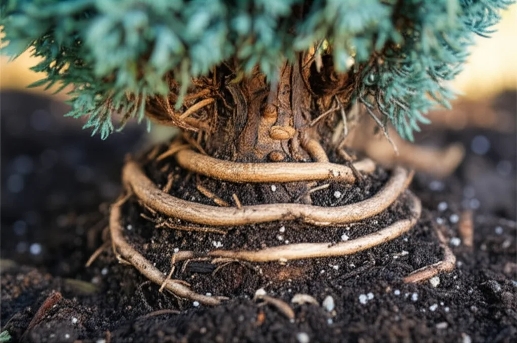Generate a high-quality, relevant image prompt for an article about: Blue Star Juniper Root-Bound: S