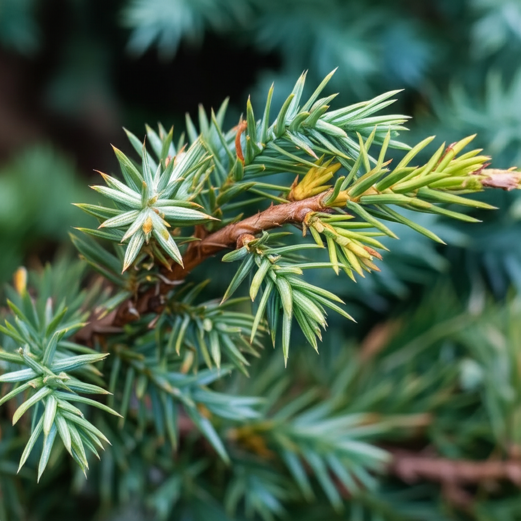 Generate a high-quality, relevant image prompt for an article about: Blue Star Juniper Overfertiliza