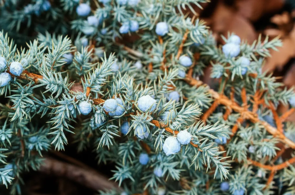 Generate a high-quality, relevant image prompt for an article about: Blue Star Juniper Name Origin: