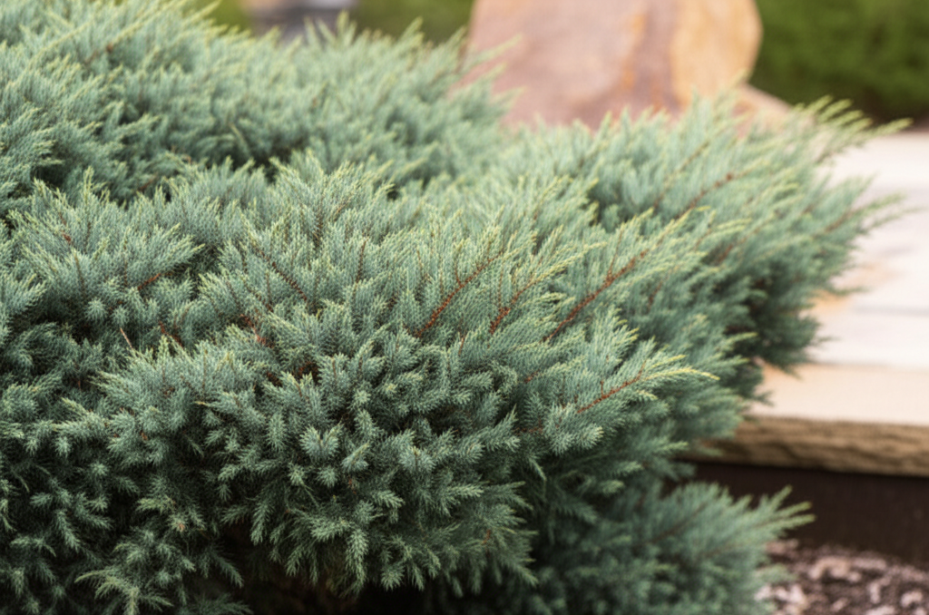 Generate a high-quality, relevant image prompt for an article about: Blue Star Juniper: Stunning Her