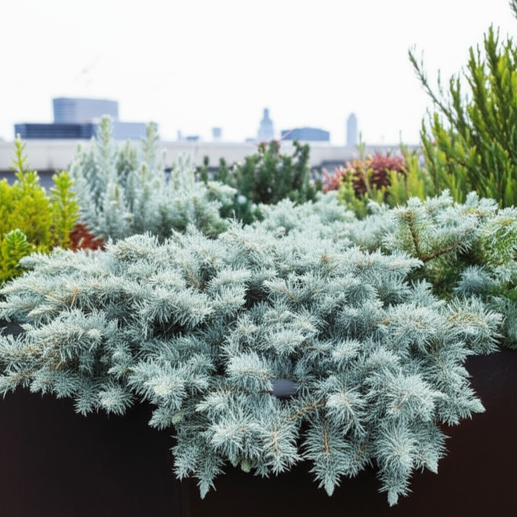 Generate a high-quality, relevant image prompt for an article about: Blue Star Juniper: Stunning Roo