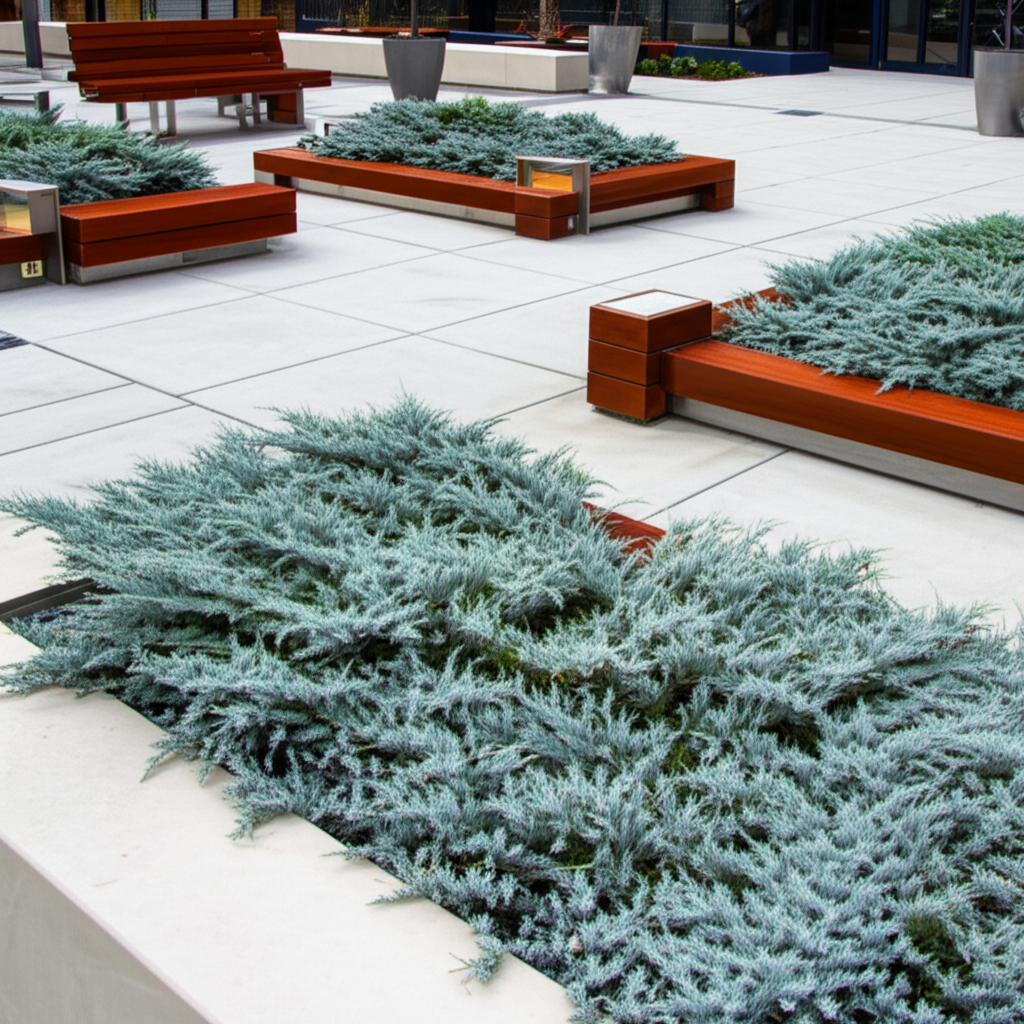 Generate a high-quality, relevant image prompt for an article about: Stunning Blue Star Juniper Plaz