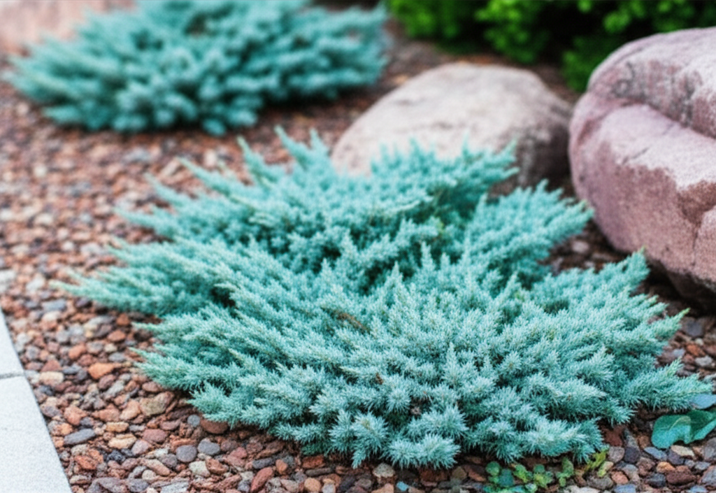Generate a high-quality, relevant image prompt for an article about: Blue Star Juniper Garden: Effor