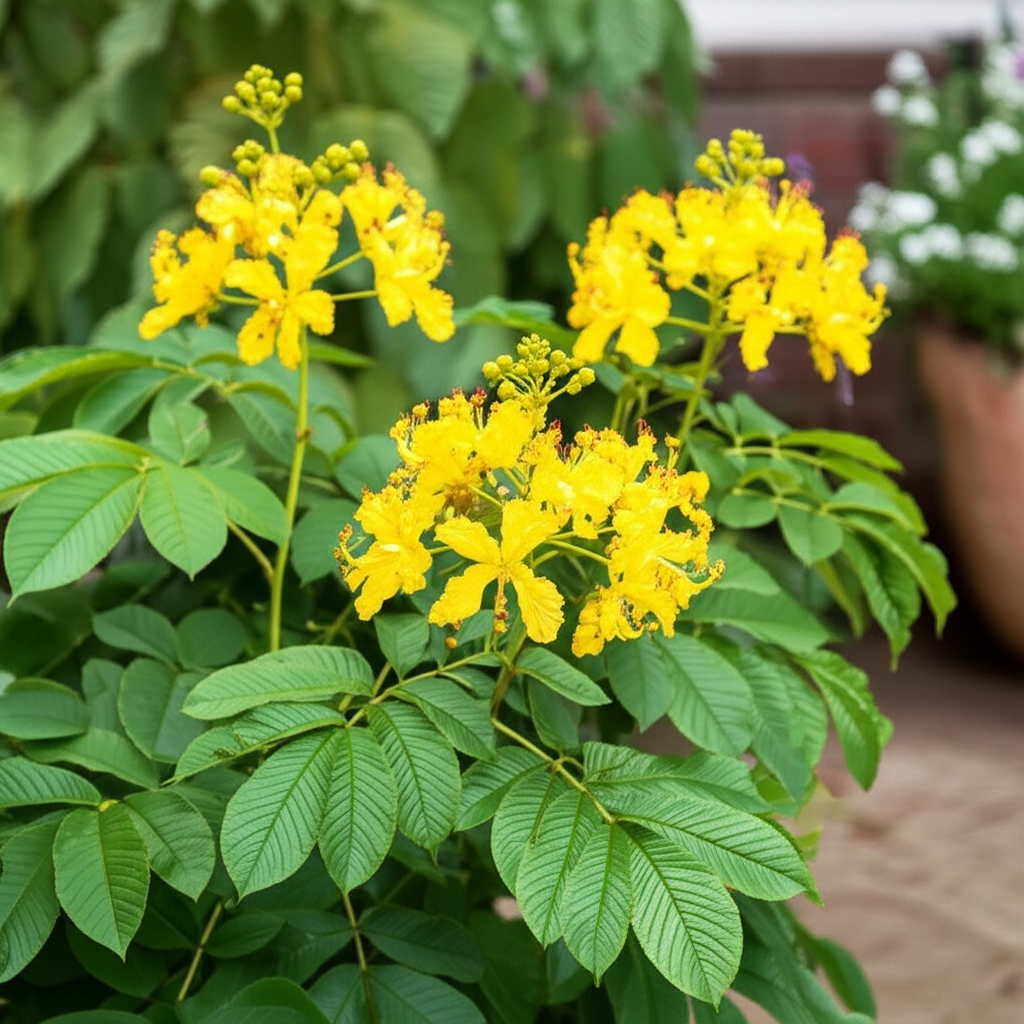 Generate a high-quality, relevant image prompt for an article about: Candle Bush: Stunning Patio Pla