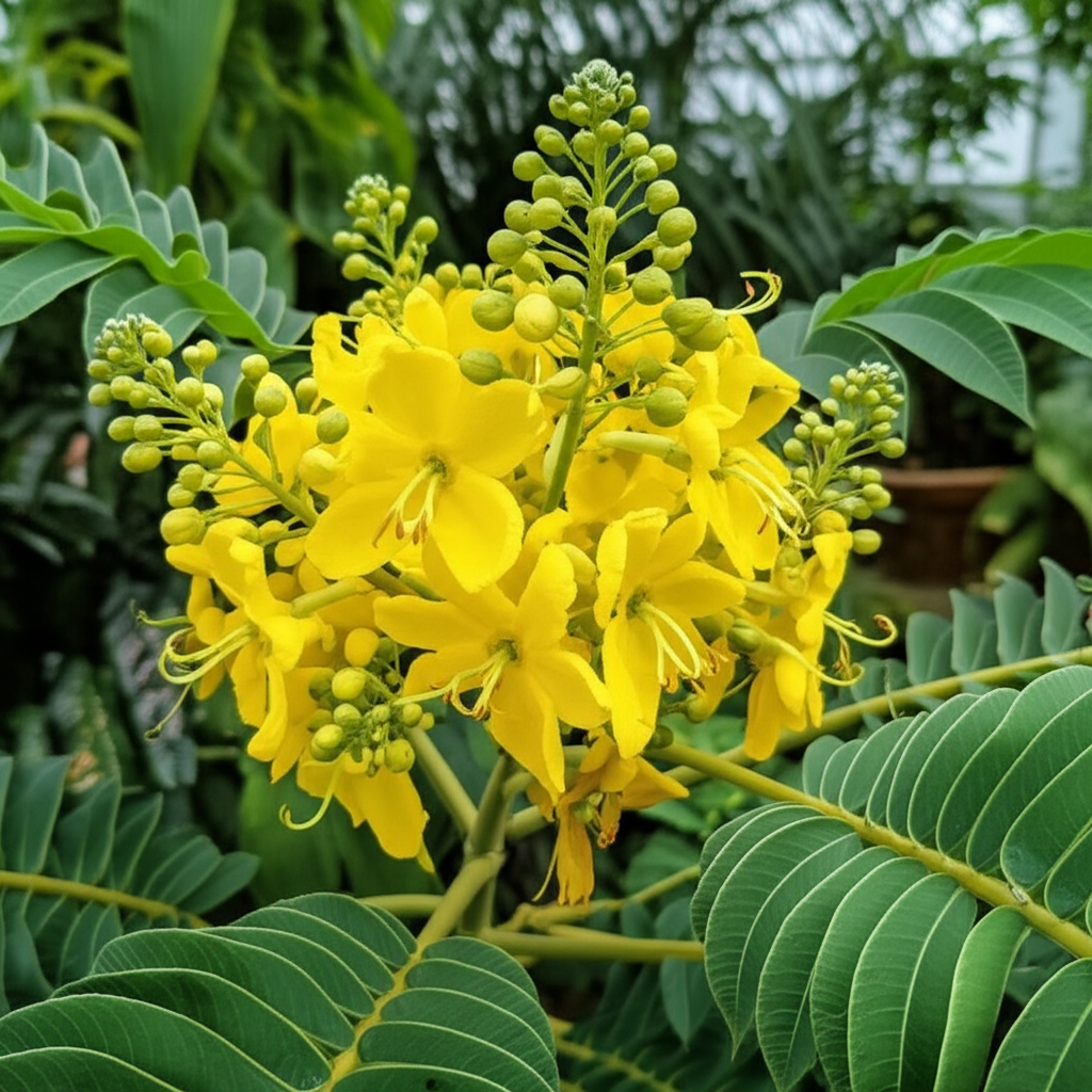 Generate a high-quality, relevant image prompt for an article about: Candle Bush: Greenhouse’s Stunn