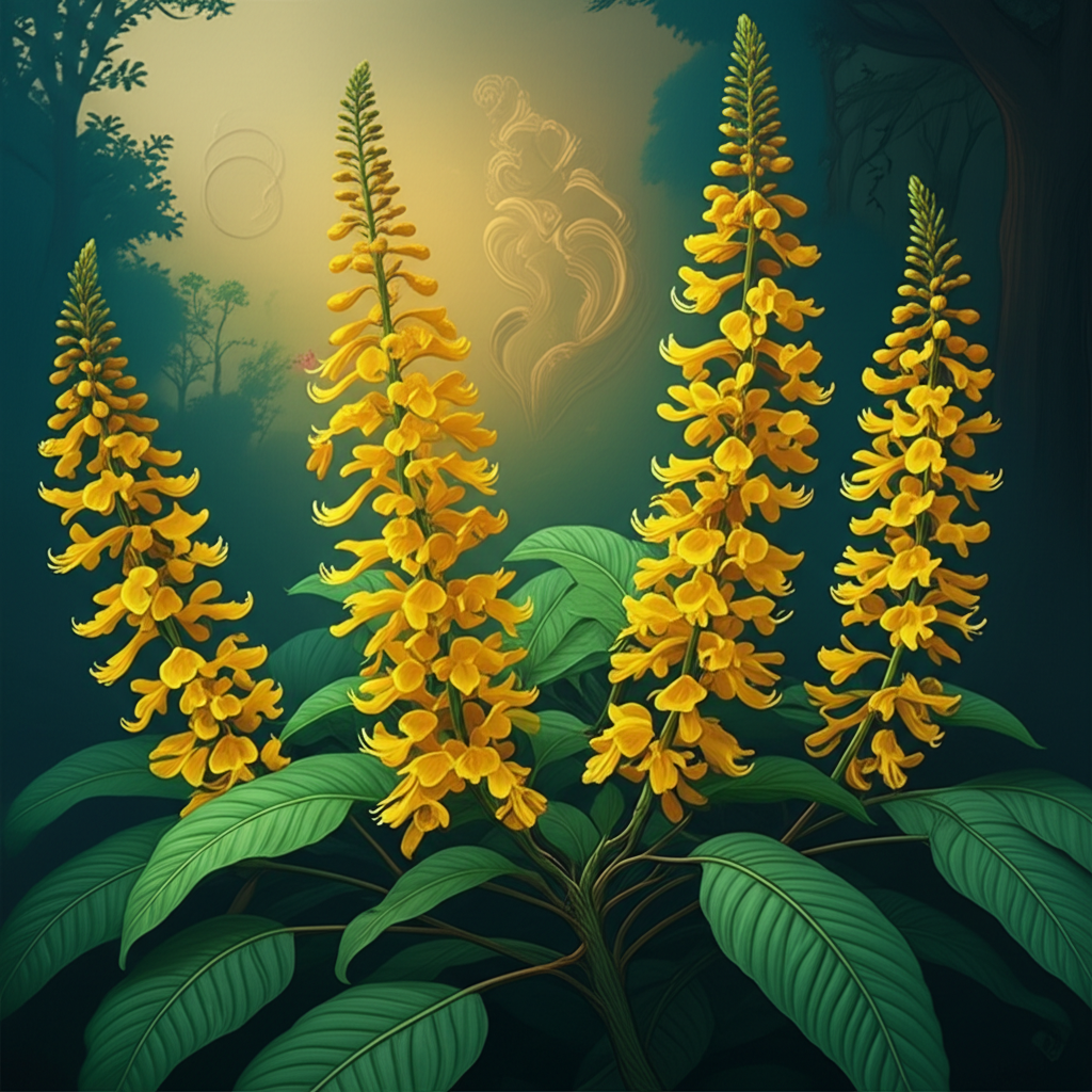Generate a high-quality, relevant image prompt for an article about: Candle Bush History & Mythology
