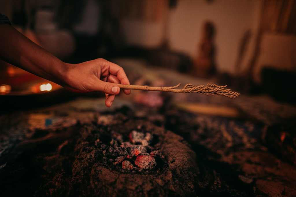 Generate a high-quality, relevant image prompt for an article about: Candle Bush: Sacred Ritual Use