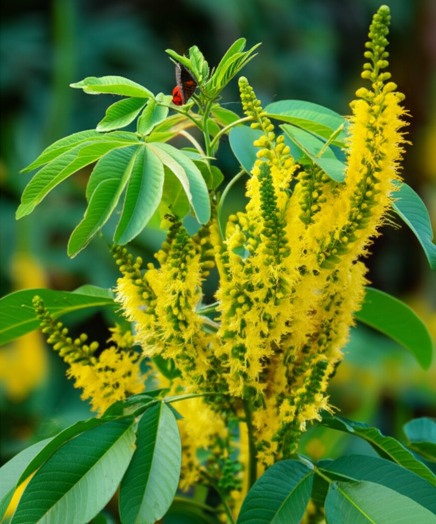 Generate a high-quality, relevant image prompt for an article about: Candle Bush: Attracts Helpful G