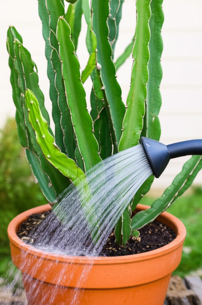 Generate a high-quality, relevant image prompt for an article about: Watering Dragon Fruit Cactus: E