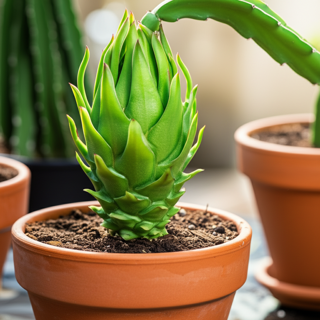 Generate a high-quality, relevant image prompt for an article about: Transplant Dragon Fruit Cactus: