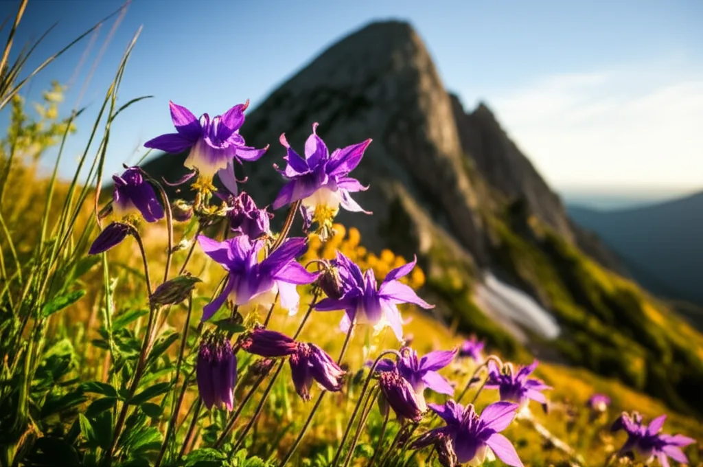 Generate an eye-catching, high-quality featured image prompt for a blog post about: Alpine Columbine