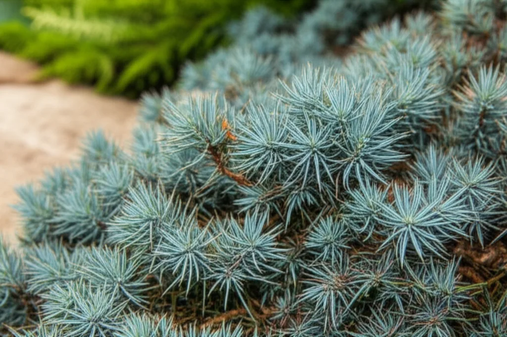 Generate an eye-catching, high-quality featured image prompt for a blog post about: Blue Star Junipe