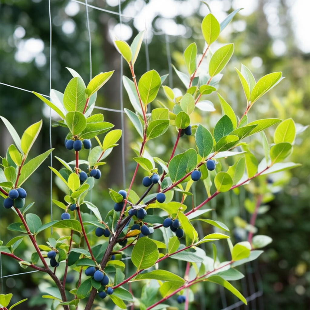 Honeyberry shrub DIY berry trellis