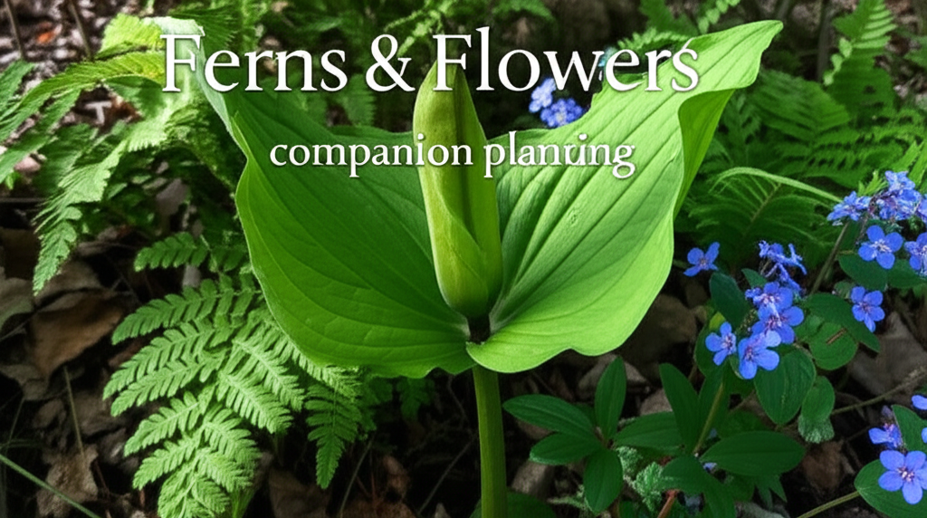 Jack-in-the-Pulpit companion planting with ferns and spring flowers