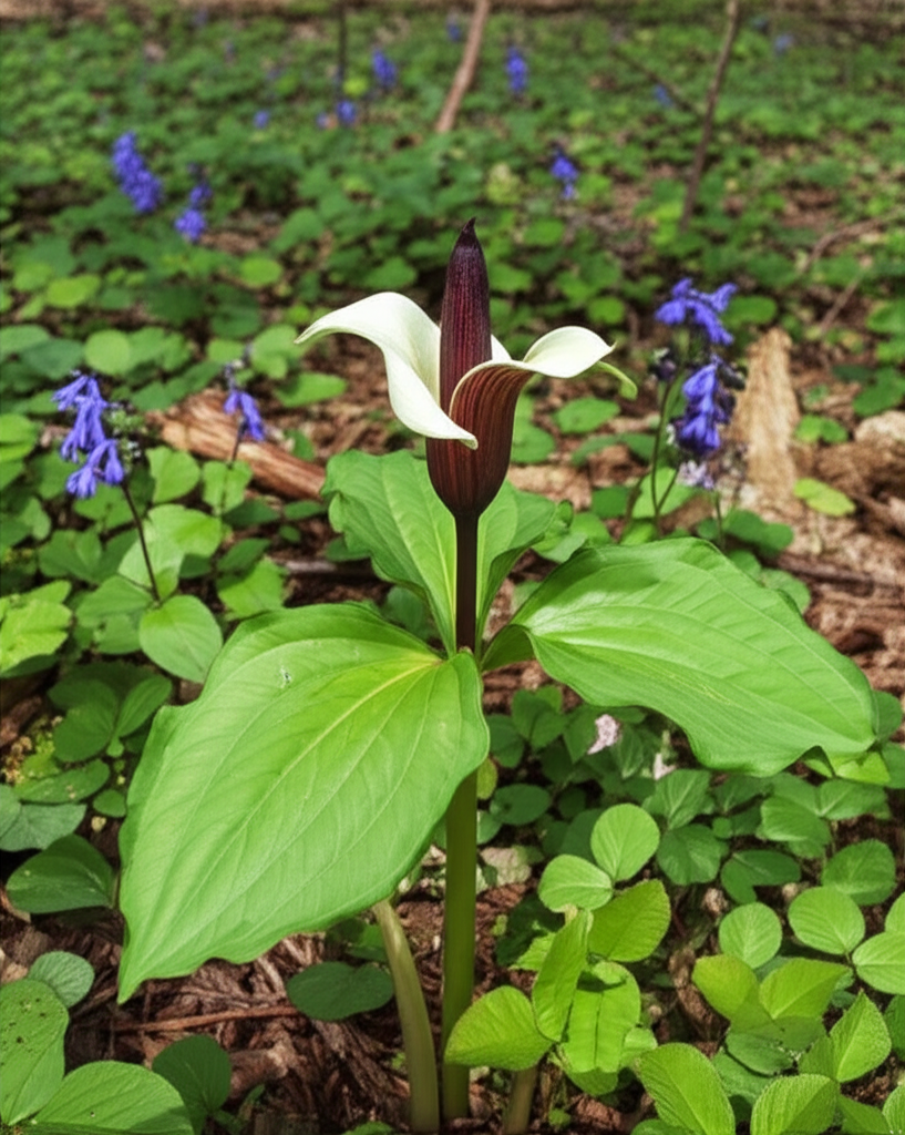 Jack-in-the-Pulpit companion planting with native spring ephemerals