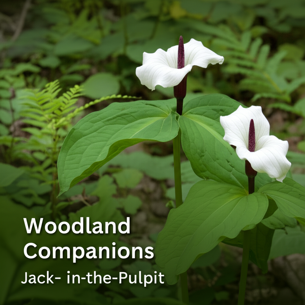 Jack-in-the-Pulpit companion planting with native woodland flowers