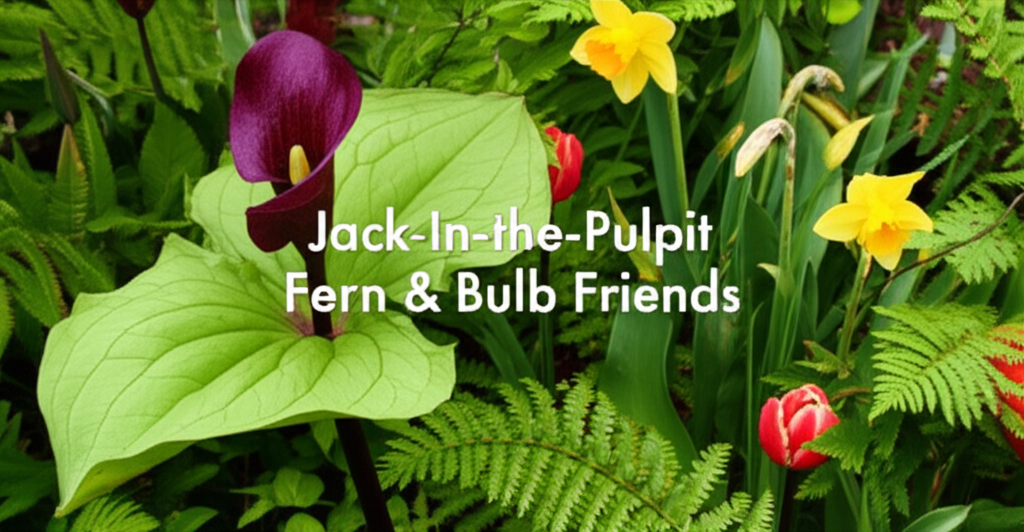 Jack-in-the-Pulpit companion planting with spring bulbs and ferns