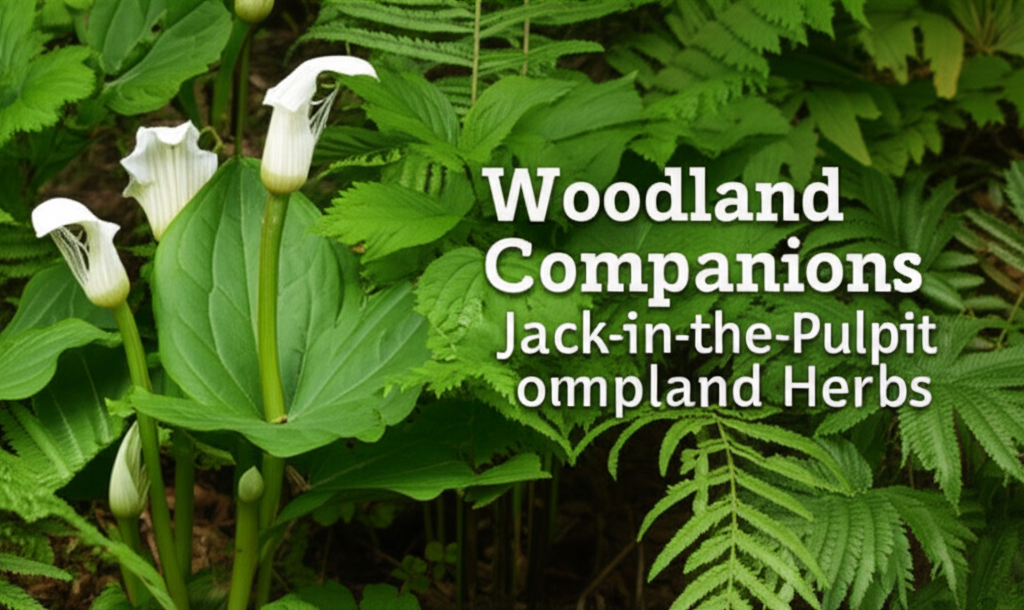 Jack-in-the-Pulpit companion planting with woodland herbs and ferns section visual
