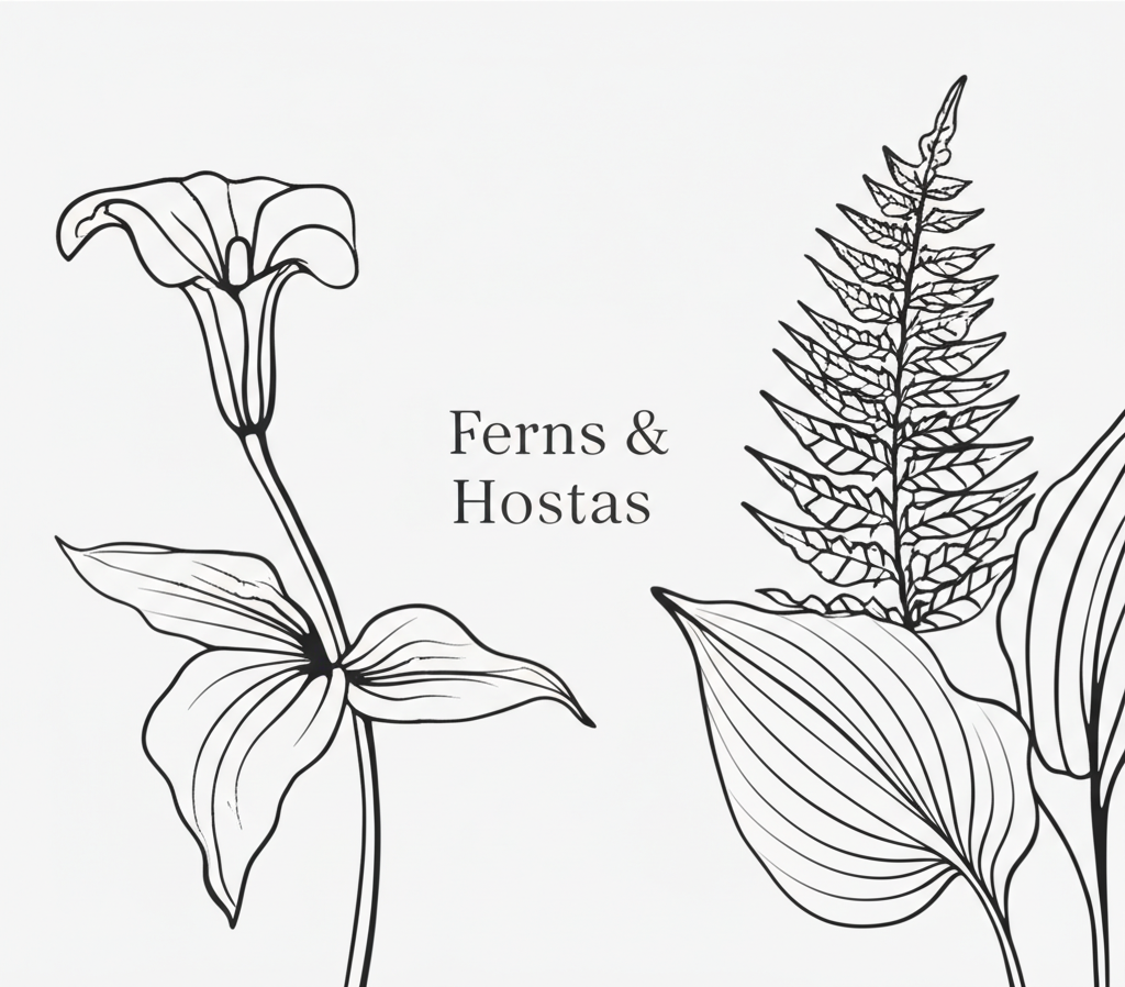 Jack-in-the-Pulpit companion plants for ferns and hostas section visual