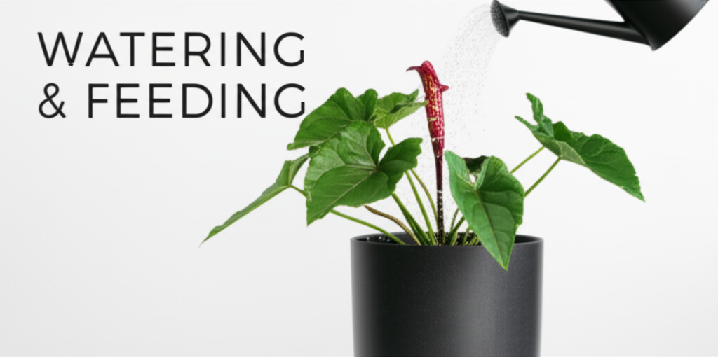 Jack-in-the-Pulpit container garden watering and fertilization section visual