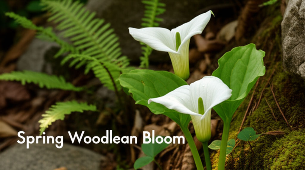 Jack-in-the-Pulpit flower display timing for woodland gardens section visual