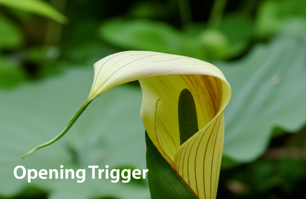 Jack-in-the-Pulpit flower opening triggers and timing