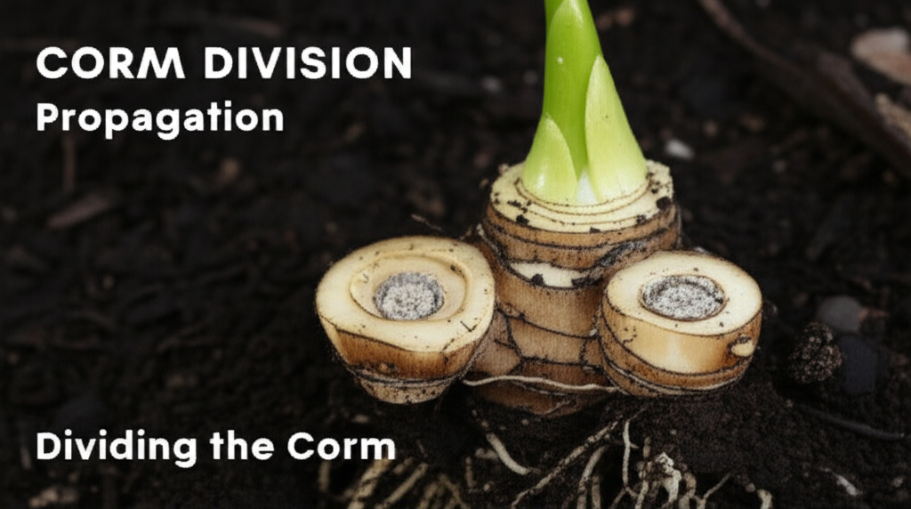 Jack-in-the-Pulpit propagation from corm division section visual