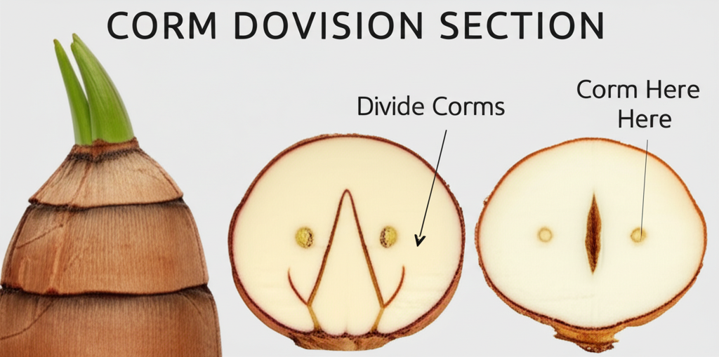 Jack-in-the-Pulpit propagation through corm division section visual